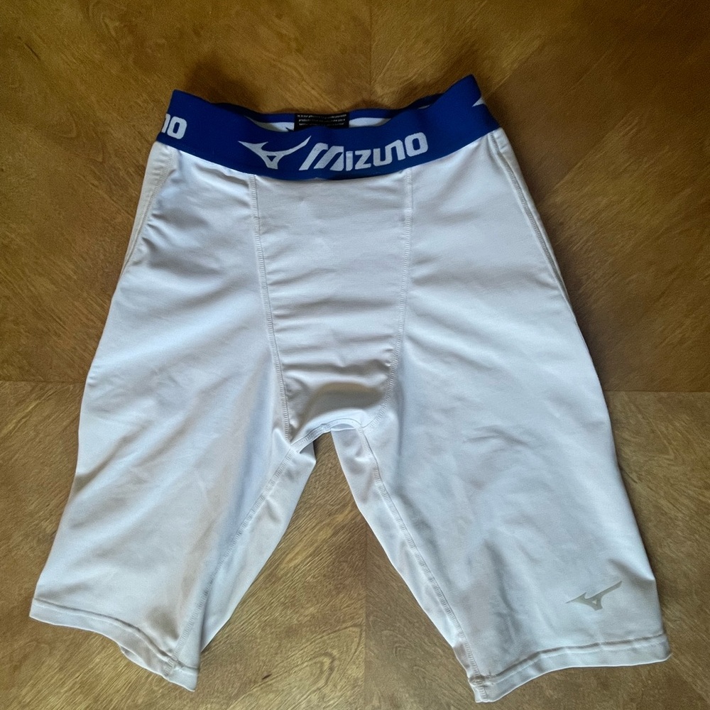 Mizuno White Compression Shorts with Blue Branded Waistband